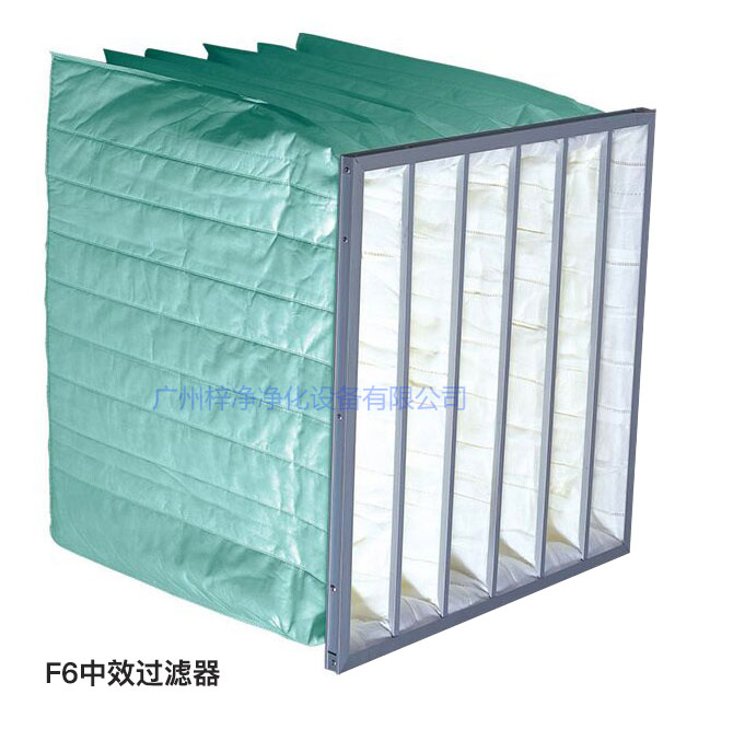 F6級(jí)袋式中效過濾器過濾效率為60-65%,常用于凈化空調(diào)中級(jí)過濾。